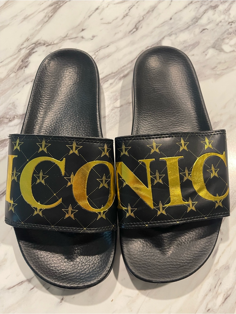Unisex Jeffrey Star Black & Gold 'ICONIC' Slide Sandals
